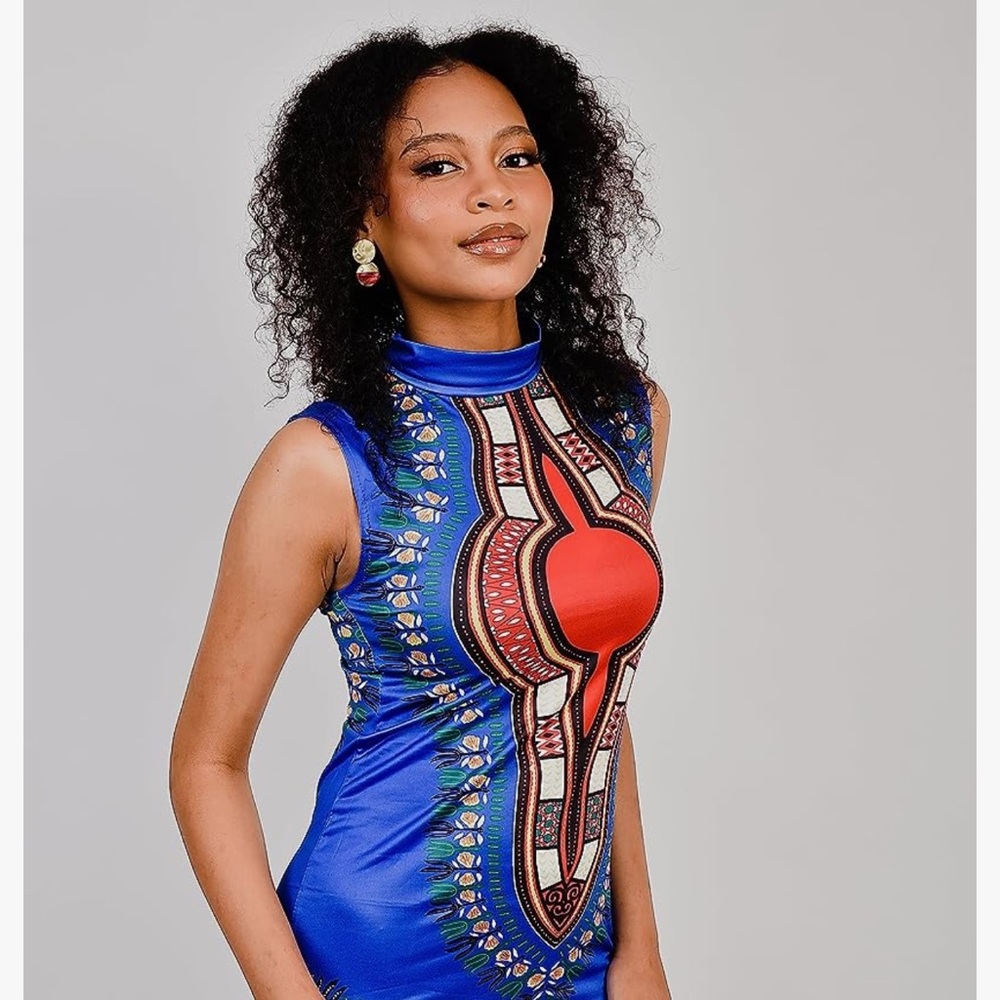 NWT Women’s African Attire Bohemian Dashiki Tribal Vintage Ethnic Midi Dress - Picture 2 of 6